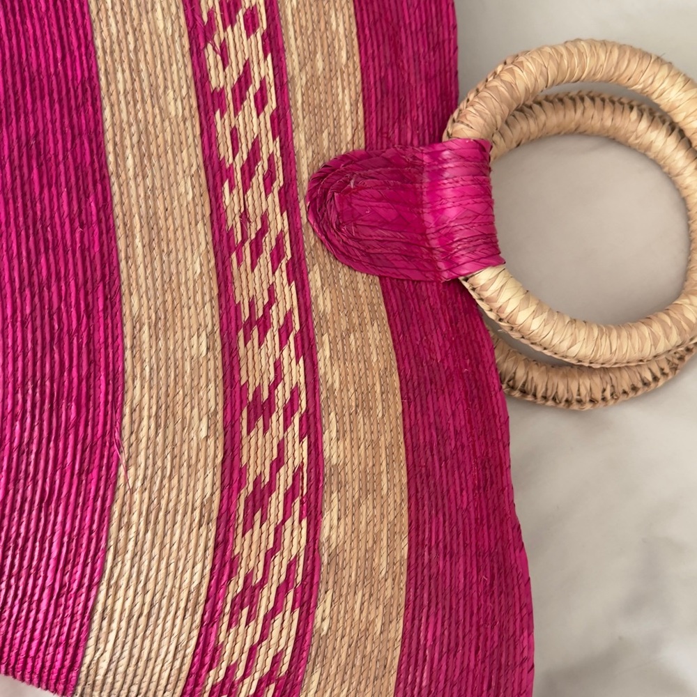 Pink and Tan Woven Handbag